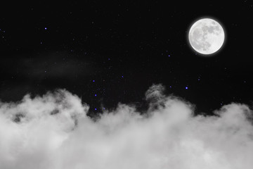 Wall Mural - romantic night. full moon over cloudscape background.