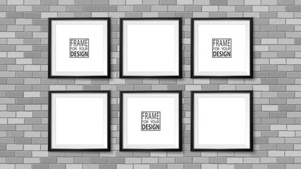 Wall Mural - Frames on the wall. Photoframe mock up. Simple empty framings for your business design. Brick wall. Vector templates set for picture, painting, poster, lettering or photo gallery.