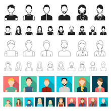 Avatar And Face Flat Icons In Set Collection For Design. A Person Appearance Vector Symbol Stock Web Illustration.