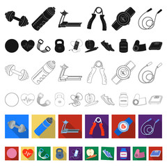 Wall Mural - Gym and training flat icons in set collection for design. Gym and equipment vector symbol stock web illustration.