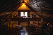An old attic with antique furniture