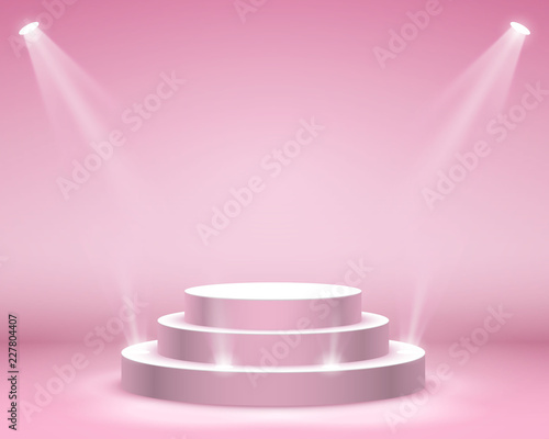 Cuadros en Lienzo Stage podium with lighting, Stage Podium Scene with for Award Ceremony on pink B