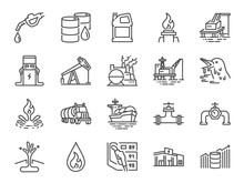 Oil And Petroleum Line Icon Set. Included Icons As Power, Fuel, Energy, Gas Station, Crude Oil And More.