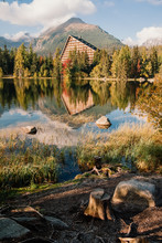 Shtrbske Pleso (lake) In Autumn. Slovakia High Tatras Mountains Landscape.