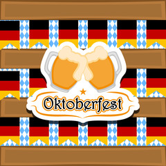 Wall Mural - Pair of beer mugs on a textured background. Oktoberfest. Vector illustration design