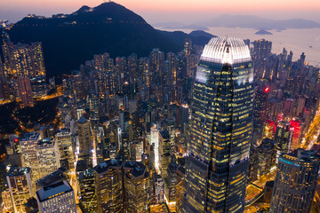 Wall Mural - Top view of Hong Kong business district at night
