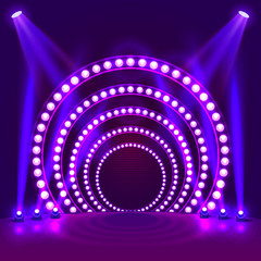 Wall Mural - Show light podium purple background. Vector illustration