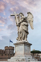 Wall Mural - Sculpture the Sant Angelo bridge over the Tiber river in Rome