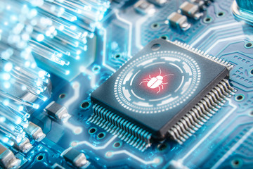 Software security concept. Errors in the program. Bugs in the program. The presence of a backdoor, rootkit.