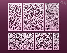 Laser And Die Cut Ornamental Panels Template Set With Pattern Of Peony Flowers. Ratio 1:1, 1:2, 1:3, 1:4, 2:3, 3:4. Cabinet Fretwork Panel. Lasercut Metal Panel. Wood Carving.