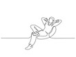 © Valenty - Continuous one line drawing. Young man relaxing in armchair, sitting. Vector illustration
