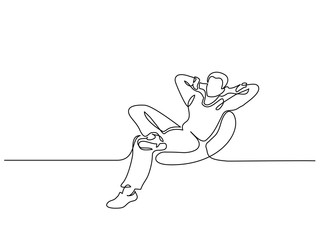 Sticker - Continuous one line drawing. Young man relaxing in armchair, sitting. Vector illustration