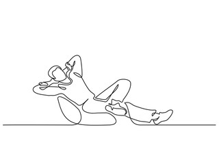 Wall Mural - Continuous one line drawing. Young man relaxing in armchair, sitting. Vector illustration