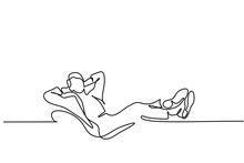 Continuous One Line Drawing. Young Man Relaxing In Armchair, Sitting. Vector Illustration