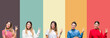 © Krakenimages.com - Collage of young beautiful woman over colorful vintage isolated background smiling with happy face winking at the camera doing victory sign. Number two.