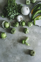 Wall Mural - Fresh ingredients for green tomatillos salsa