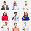 © Krakenimages.com - Collage of group of young people woman and men over isolated background doing happy thumbs up gesture with hand. Approving expression looking at the camera with showing success.