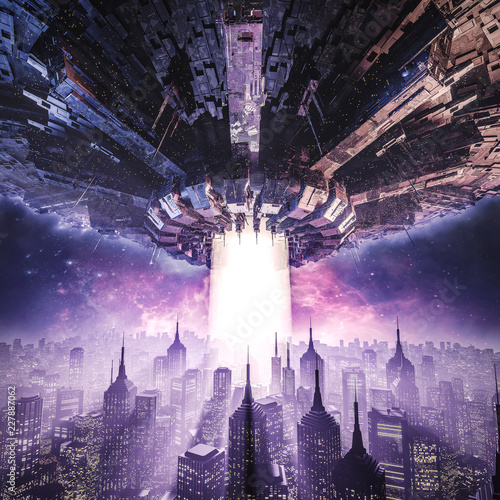 Fotografía The invasion continues / 3D illustration of science fiction scene with giant ali
