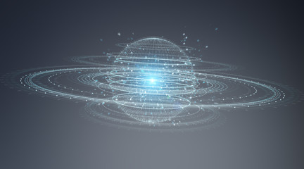 Digital sphere connection hologram 3D rendering