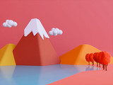 Fototapeta Do przedpokoju - cartoon autumn mountain background 3d render.