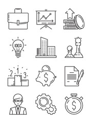 Canvas Print - business line icons. money finance starting startup strategy team vector symbols isolated. illustrat