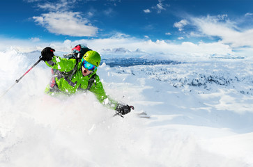 Poster - Alpine freeride skier with snow powder explosion