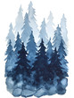 © IMR - Watercolor indigo blue pine trees. Christmas and New Year illustration
