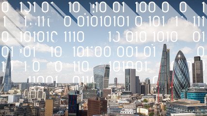london skyline and data code