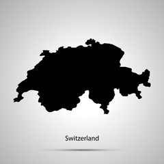 Wall Mural - Switzerland country map, simple black silhouette on gray