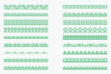 Set Of Horizontal Isolated Green Lace Borders For Design