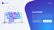 © AlexBlogoodf - Fashion concept: clothing on the clothes rack with thin line icons: dress, skirt, hoodie, t-shirt. Modern vector illustration, web page template on gradient background.