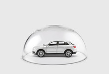 Modern Silver Car Protected Under A Glass Dome 