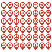 Map pin location icons set on white background.