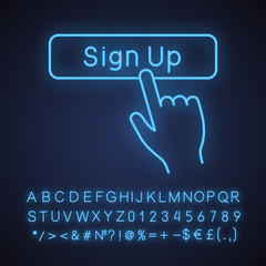 Sticker - Sign up button click neon light icon