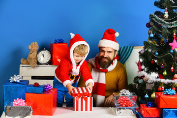 Wall Mural - Boxing day and family. Man with beard and happy face