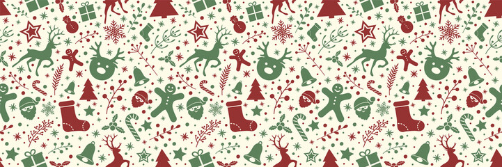 Wall Mural - Concept of Christmas wallpaper with decorations - seamless texture. Vector.