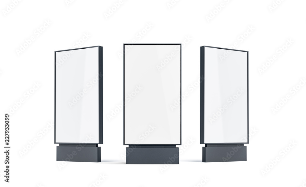 Blank white pylon mock up set, isolated, 3d rendering. Empty street ...