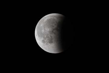 Wall Mural - super bloody moon, full eclipse last phase against black sky background, one third of the moon surfa