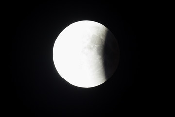 Wall Mural - super bloody moon, full eclipse last phase against black sky background, quarter of the moon surface