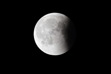 Wall Mural - super bloody moon, full eclipse last phase against black sky background, quarter of the moon surface