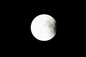 Wall Mural - Super Bloody Moon, full eclipse last phase against black sky background, small part of Moon surface covered by Earth's shadow