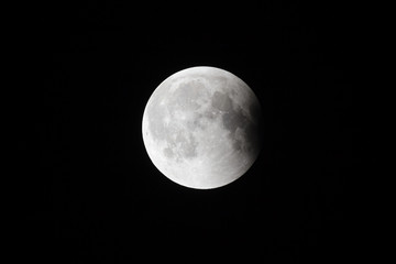 Wall Mural - Super Bloody Moon, full eclipse last phase against black sky background, small part of Moon surface covered by Earth's shadow