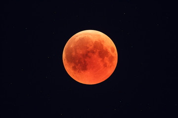 Wall Mural - super bloody moon, full eclipse phase against starry sky background
