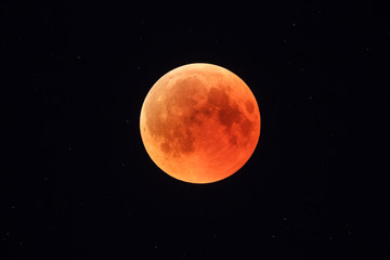 Wall Mural - super bloody moon, full eclipse phase against starry sky background