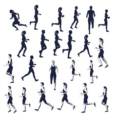 Wall Mural - Running women silhouettes collection. Sport and recreation