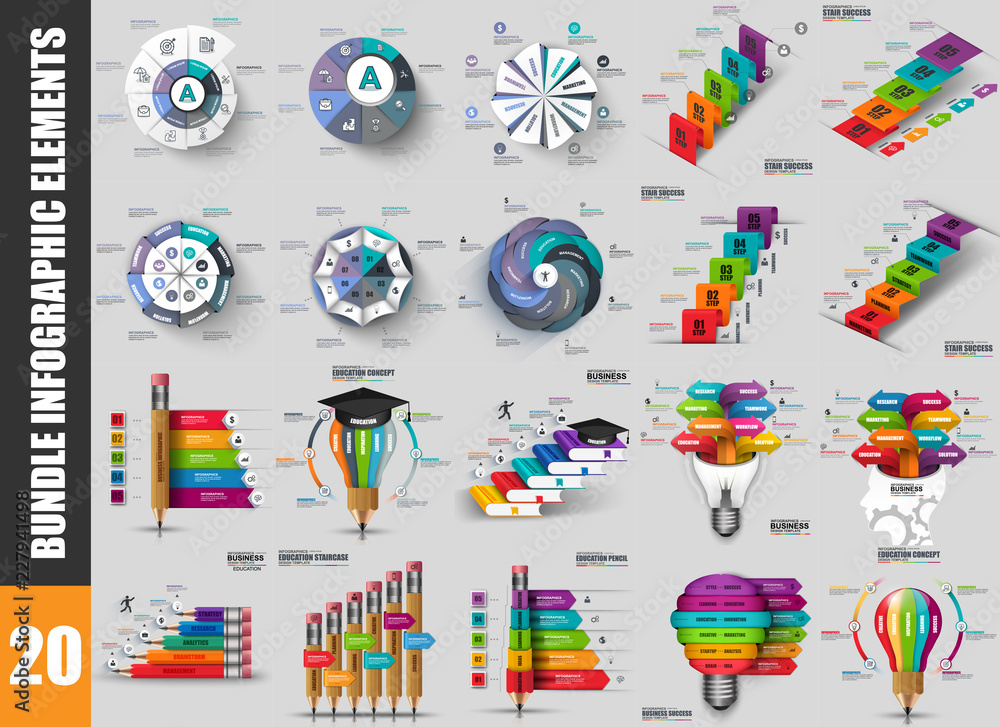 Bundle infographic elements data visualization vector design template ...