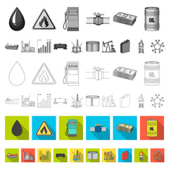 Wall Mural - Oil industry flat icons in set collection for design. Equipment and oil production vector symbol stock web illustration.