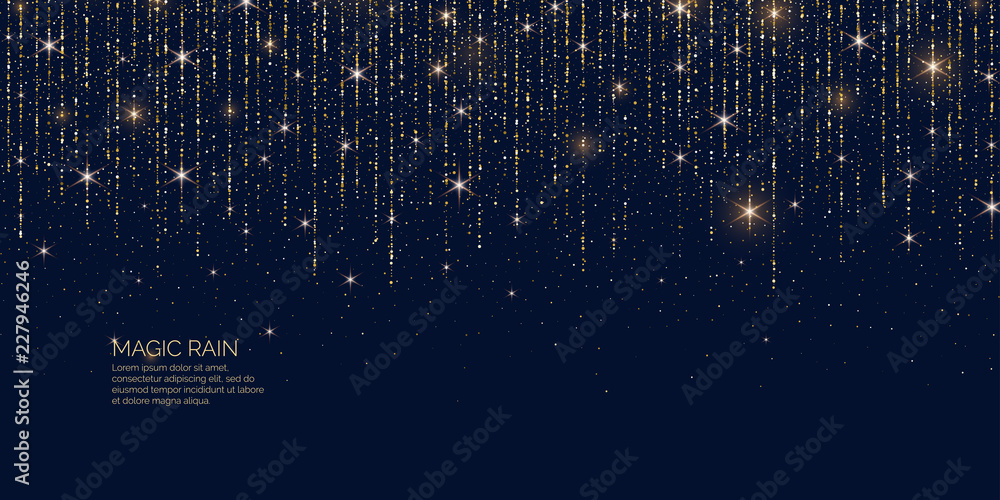 Bright vector illustration Magic rain of sparkling glittery particles lines. - obrazy, fototapety, plakaty 
