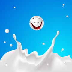 Wall Mural - Milk Splash with White Drop Cute Funny Character - Vector Illustration