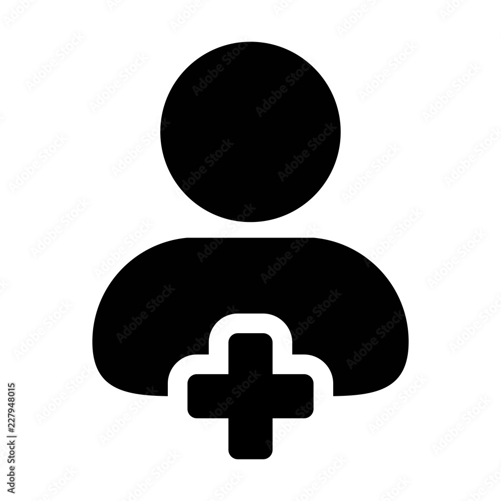Add new user icon vector male person profile avatar with plus symbol in ...